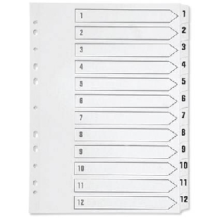 Plastic Index Set 1 X 12, plastic material thick sheet,
12 nos. in 1 packet